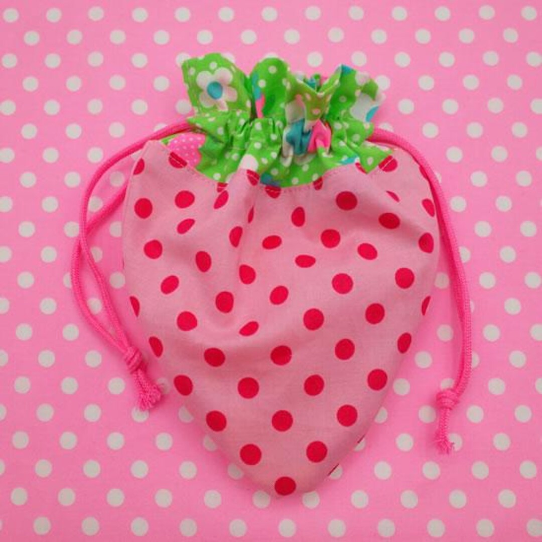 Original Kit Strawberry Drawstring Pouch, Medium Pink, Drawstring Bag ...