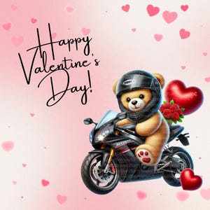 INSTAND DOWNLOAD Valentines Card Motorcycle Backpack Teddy Bear Digital files have no watermark