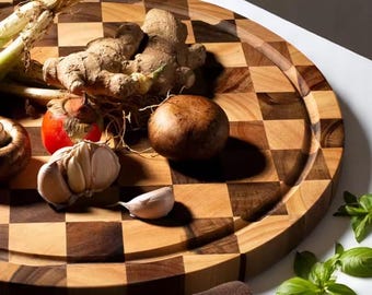 Tagliere in legno a scacchiera – Ceppo da macellaio per carne, verdura e frutta, tagliere per formaggi e salumi, idea regalo perfetta.