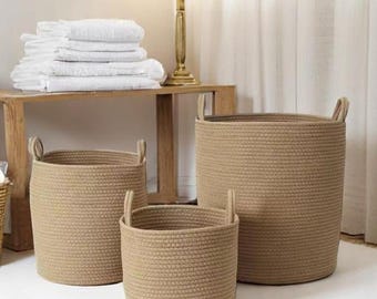 Cestino in corda intrecciata a mano – Contenitore in vimini profondo e pieghevole per biancheria, giocattoli, coperte e altro – Decorativo e pratico
