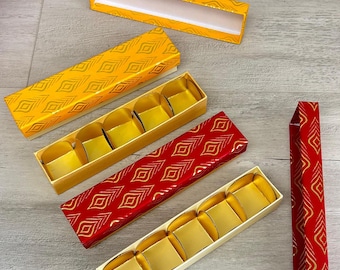 Indian Sweet Box – Festive Red & Yellow, 5-Compartment