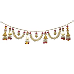 1.07 meters heavy Floral and Bell Decorative Toran Marigold-Inspired Door Hanging Handmade Indian Festive Decor for Home Pooja Room & Events