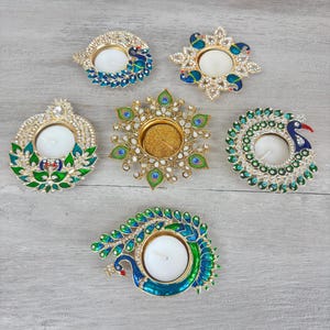 Pack of 2 Beautiful Unique Peacock Tealight Holders - Diwali, Eid, Wedding Decor, Mehndi Favors, Indian Festival Candle Holders Gift