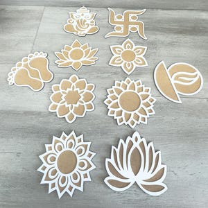 Set di stencil Rangoli in MDF da 6&#39;&#39; - Design festivo riutilizzabile per Diwali, Pooja, Mehndi, arte del pavimento, Mandala, decorazioni per matrimoni indiani, design Rangoli,
