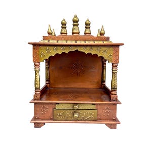 59 cm Tall Handcrafted Wooden Mandir | Hindu Pooja Temple with Drawer | Indian Home Altar | Prayer Office Temple | Home Shrine