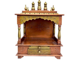 Handcrafted Wooden Mandir | Indian Pooja Temple with Drawer