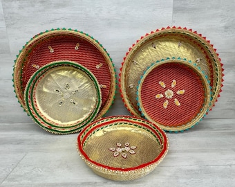 Chaab tradicional indio para bodas: thali redondo para bodas gujarati, punjabi, mehndi, pooja, roka/shaadi, bandeja de regalo y decoración de recuerdos.