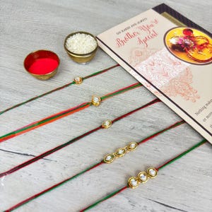 Minimal Rakhi for Brother | Thread Raksha Bandhan Bracelet | Kundan Rakhri UK | Bhai Dooj Gift | Indian Festival Rakhi | Gifts for brother
