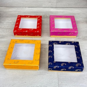 5x5 Inch Mithai Box | Desi Sweet Box with Clear Window – Favour Gift Boxes for Diwali, Rakhi, Weddings | Pack of 1 or 3