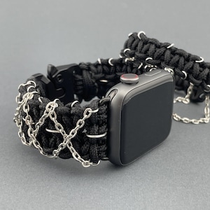 Punk Silver Chains Bracelet for Apple Watch Moto Boho Style Black Paracord Apple Watch Band Rock Style Gothic Style Grunge Apple Watch Strap