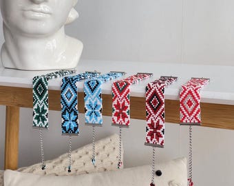 Perlen Loom Armbänder Set - Handgemachter ethnischer Schmuck mit Sternmuster, benutzerdefinierte Choker Option - Ukrainische Folklore Geschenk für Sie - Rot, Grün, Blau