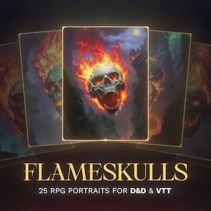 Arte de personajes de DND: Calaveras en llamas / Retratos de DND, Monstruos de fichas VTT, Ficha personalizada Roll20, Mapas de DND, Accesorios de DND, Regalo de Dungeon Master