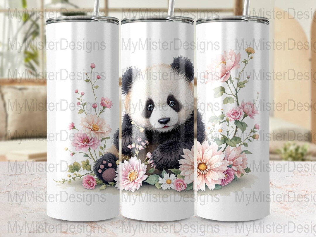 Cute Panda Tumbler Wrap, Digital Download, Floral Panda PNG ...