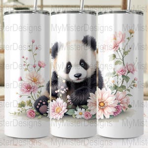Cute Panda Tumbler Wrap, Digital Download, Floral Panda PNG, Sublimation Tumbler Wrap, DIY Tumbler Design, Instant Download