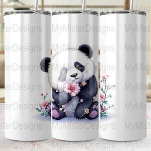 Cute Panda Tumbler Wrap Design Digital PNG Floral Tumbler Wrap for Sublimation Adorable Panda Wrap for Tumblers