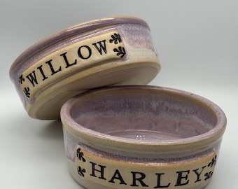Lavender Ceramic Personalised Pet Bowl: Handmade Custom Pet Feeding Bowl
