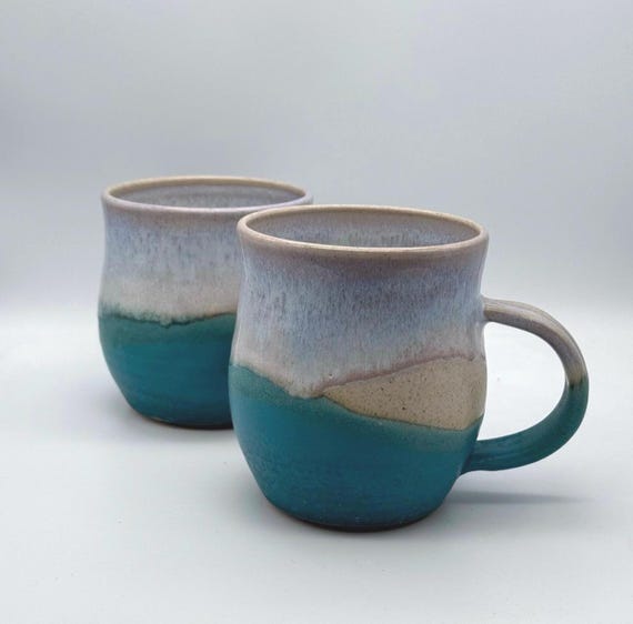 Sea Mist Mug, wheel thrown mug,  UK made, Seascape mug, coffee cup, tea mug, large mug, 400ml mug, handmade clay cups, pottery mug