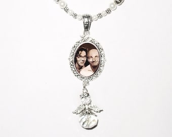 Wedding Bouquet Memorial Photo Charm Clear Crystal Heavenly Angel Crystals Gems Diamonds Pearls Silver Tibetan Beads - FREE SHIPPING