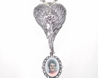 Wedding Bouquet/Rearview Mirror Memorial Photo Charm Silver Angel Wings Key to My Heart Crystal Pearls Tibetan Beads - FREE SHIPPING
