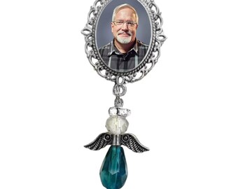 Photo Charm Brooch Teal Cervical, Ovarian, Uterine, Vulvar Cancer Awareness Heavenly Angel Crystals Gems  - FREE SHIPPING