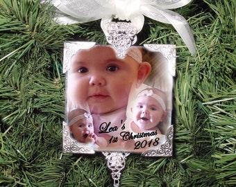 Personalized Christmas Ornaments Glass Photo Memorial Monogrammed - Buy 3 Get the 4th FREE