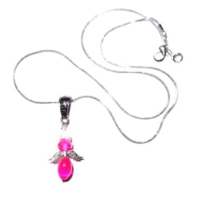 Hot Pink Angel Necklace Silver Winged Crystal Angel with 18&quot; Chain - FREE SHIPPING