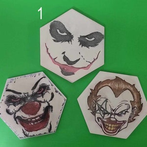 Scary dark Clown Coasters - Set of 3 - Halloween Circus of Death Creepy Evil - FREE SHIPPING