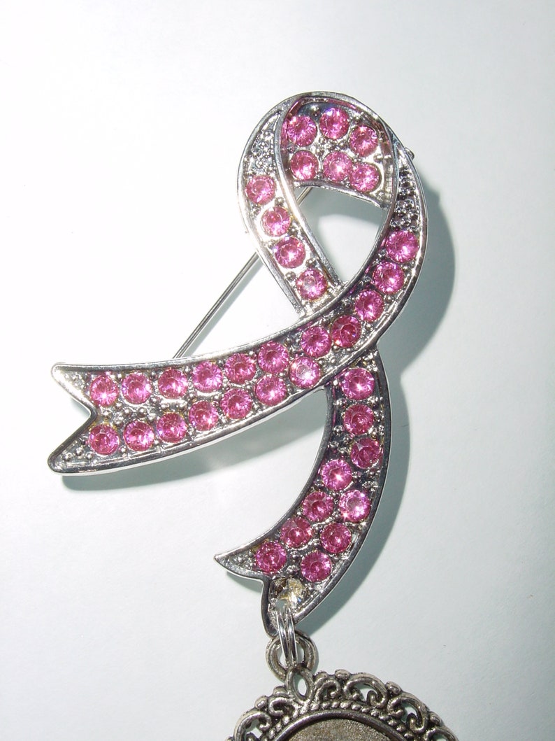 Pink Ribbon Memorial Brooch With Silver Photo Charm Crystals - FREE ...