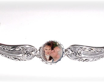 Memorial Photo Charm Bracelet Silver Embossed - FREE SHIPPING