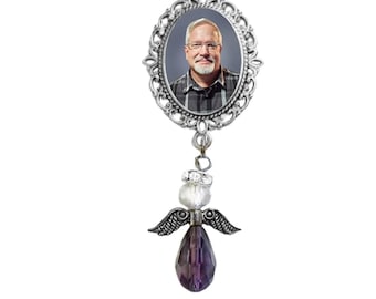 Photo Charm Brooch Purple Pancreatic Thyroid Cancer Awareness Heavenly Angel Crystals Gems  - FREE SHIPPING