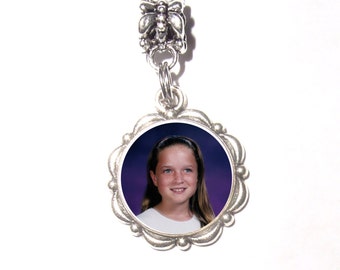 4 (Buy 3 Get the 4th Free) Double sided Photo Charms Tibetan Silver Metal 4.5mm Hole - Free Shipping