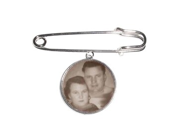 Kilt Pin with 1 Memorial Photo Charms Silver Round - FREE SHIPPING