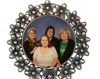 Memorial Photo Brooch Antiqued Silver - Floral - FREE SHIPPING