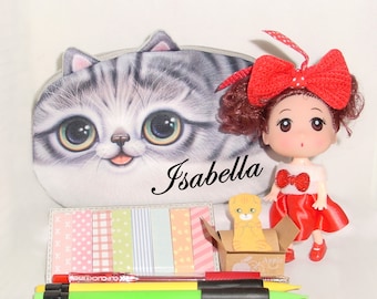 Personalized Kitty Bag with Doll and School Accessories - FREE SHIPPING