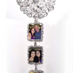 DIY Bouquet Charms 3 Wedding Bouquet Photo Charm Memorial Silver Crystals FREE SHIPPING image 2