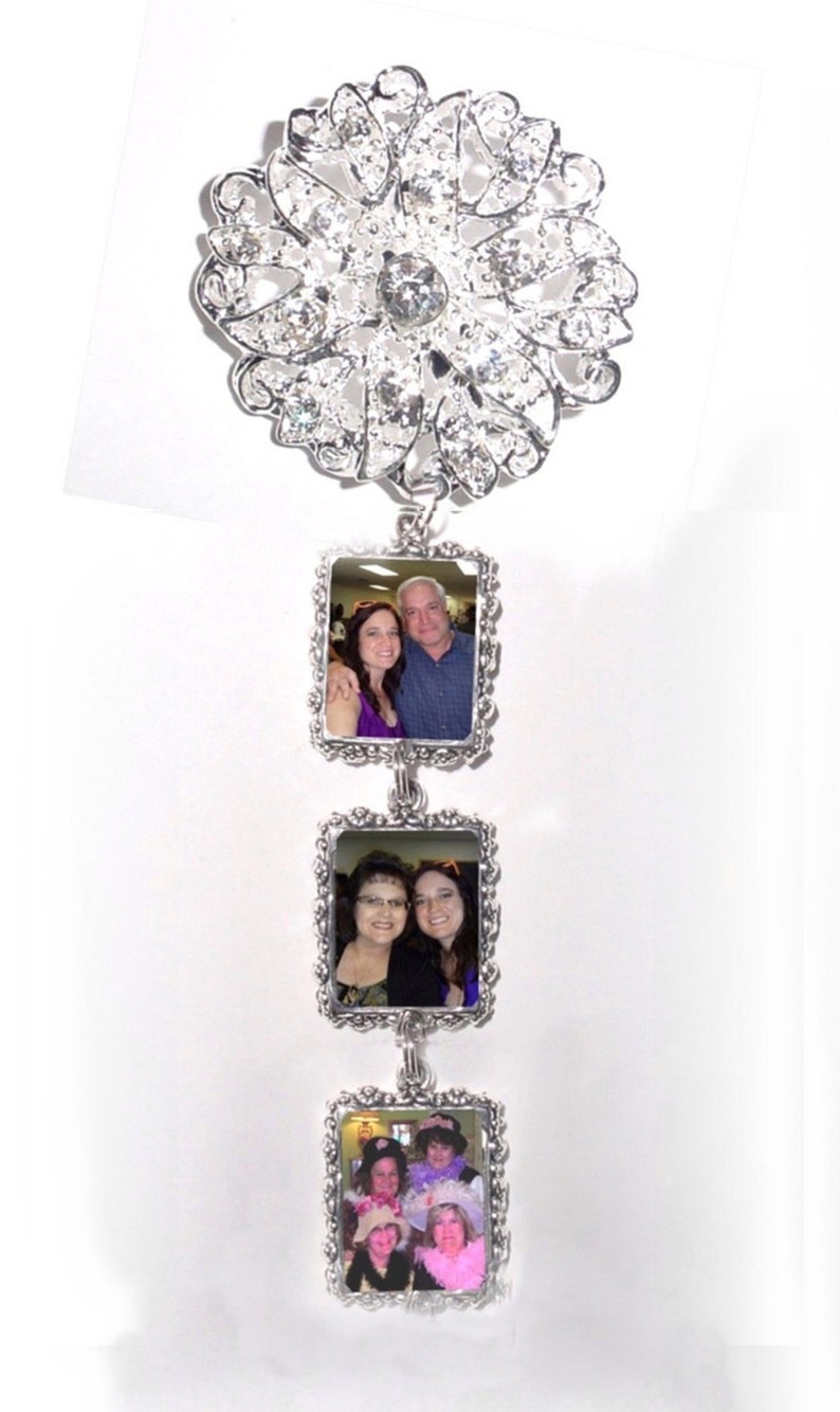 DIY Bouquet Charms 3 Wedding Bouquet Photo Charm Memorial Silver Crystals FREE SHIPPING image 2