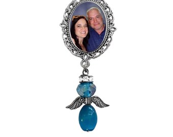Photo Charm Brooch Blue Anal Colon Cancer Crohn's Disease Awareness Heavenly Angel Crystals Gems - FREE SHIPPING