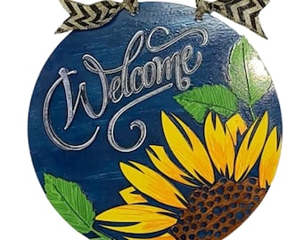 Welcome Sunflower Hanging Door Sign Round 10.5" - FREE SHIPPING