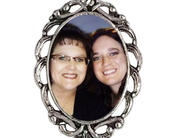 Memorial Photo Brooch Antiqued Silver Oval - FREE SHIPPING