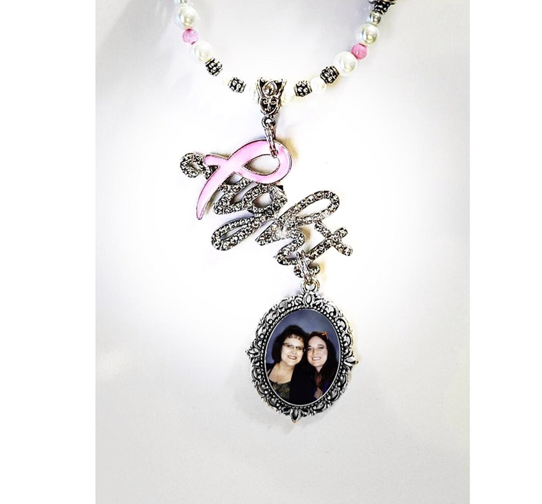 Wedding Bouquet or Rearview Mirror Memorial Photo Charm Metal Pink