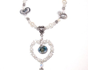 Rearview Mirror Memorial Photo Blue Crystal Heart Oval Metal Charm Gems Pearls  - FREE SHIPPING