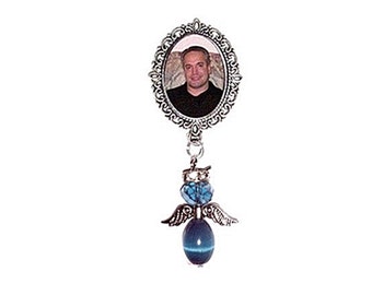Photo Charm Brooch Blue Colon, Anal, Colorectal Cancer Awareness Heavenly Angel Crystals Gems  - FREE SHIPPING