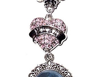 Wedding Bouquet Memorial Photo Charm Nana Heart Light Pink Crystals Pearls Silver Tibetan Beads - FREE SHIPPING