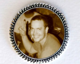 Wedding Vest Lapel Pin Silver Memory Memorial Photo Pin - FREE SHIPPING