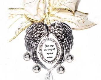 Your Wings Were Ready But My Heart Was Not Wings Christmas Ornament with 4 Name or Photo Charms - Buy 3 Get the 4th FREE - FREE SHIPPING