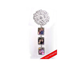DIY - Bouquet Charms - 3 Wedding Bouquet Photo Charm Memorial Silver Crystals - FREE SHIPPING