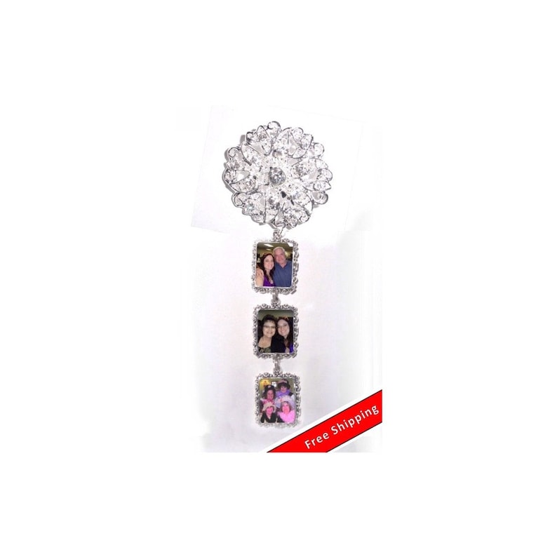 DIY Bouquet Charms 3 Wedding Bouquet Photo Charm Memorial Silver Crystals FREE SHIPPING image 1