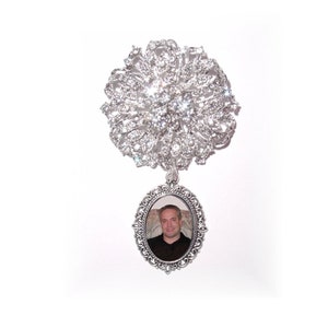 Memorial Photo Timeless Old World Charm Brooch Crystal Gems Silver - FREE SHIPPING