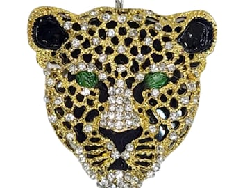 Leopard Jaguar Photo Charm: Emerald Crystal Eyes, Wedding Bouquet Rearview Mirror - FREE SHIPPING