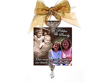 Personalized Christmas Ornaments Glass Photo Memorial Monogrammed - Buy 3 Get the 4th FREE - Silver Hardware